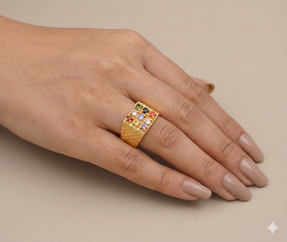 Gold tone multi color finger ring dj-36028