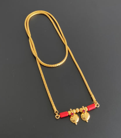Gold tone 24 inches coral beaded bottu mangalyam dj-54113
