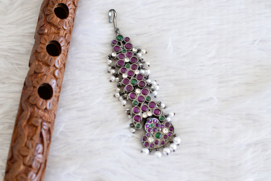 Black finish precious kemp-green-white pearl Shri Naagar moon tikka dj-52523