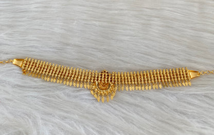 Gold tone kerala style elakka white stone lakshmi choker necklace dj-54546