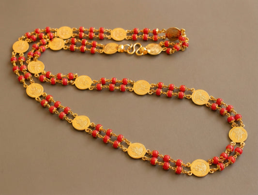 Gold tone coral lakshmi coin chain DJ24132