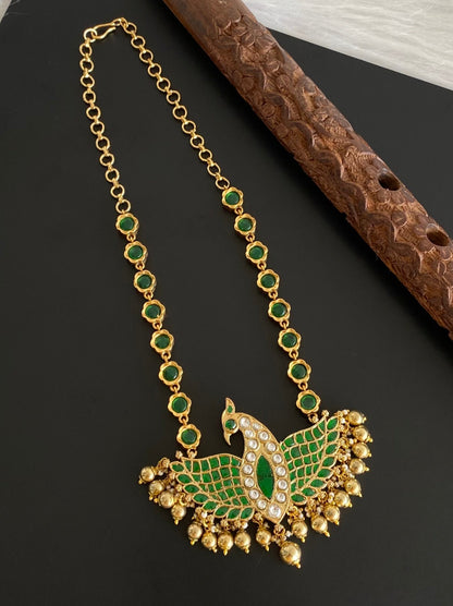 Antique gold tone reversible kundan jadau mayapakshi pendent necklace dj-54170