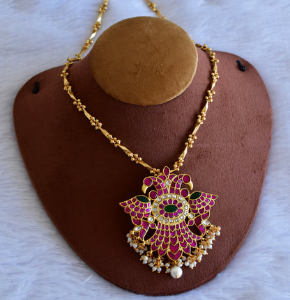 Matte finish pink-green kundan jadau Ganda berunda necklace dj-52727