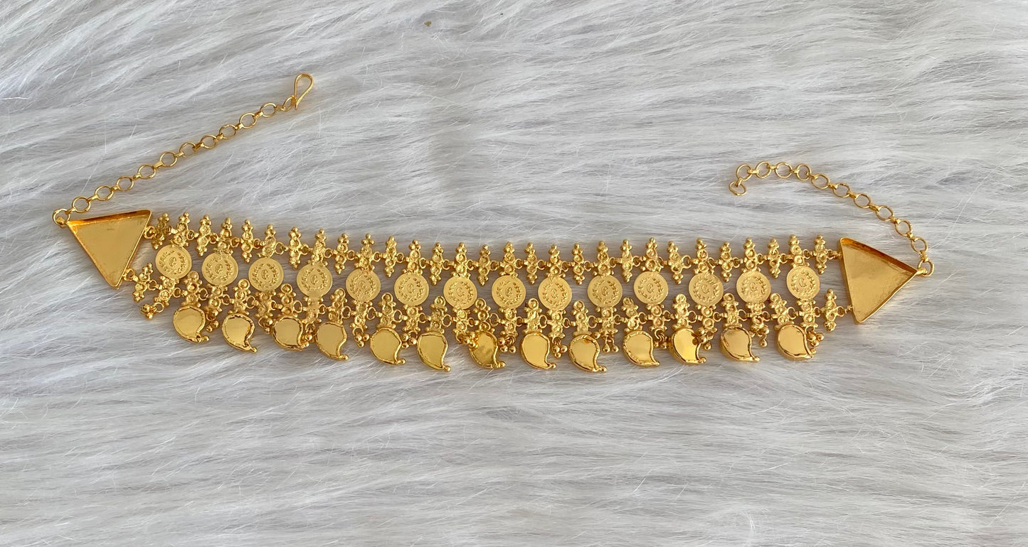 Gold tone kerala style mango lakshmi coin double layer choker necklace dj-54133