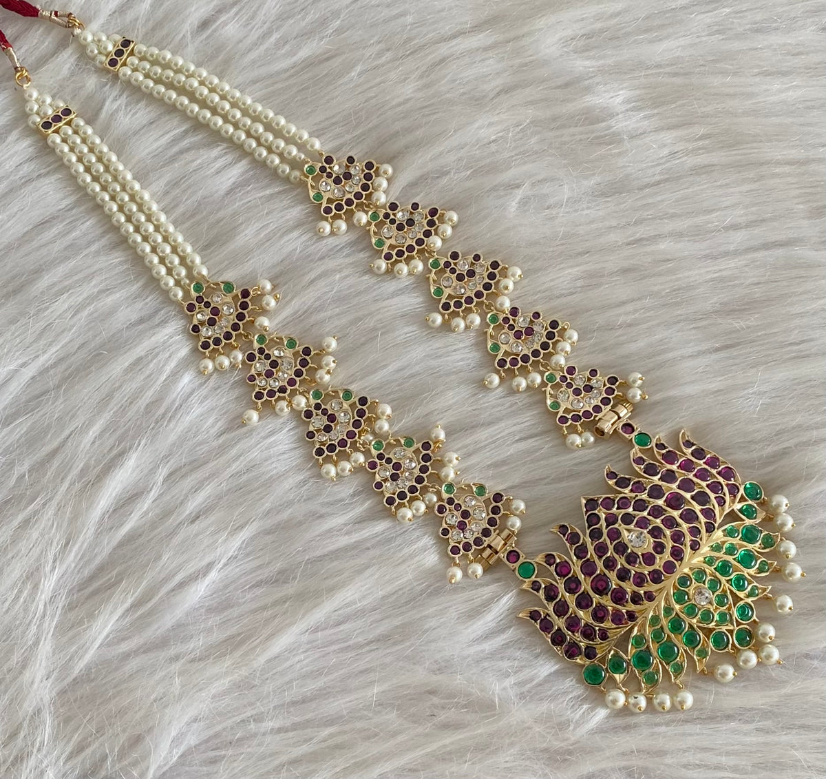 Gold tone precious kemp-green-white lotus peacock pearl haar dj-54725
