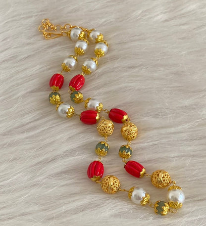 Gold tone coral-pearl gold beaded chain dj-55020