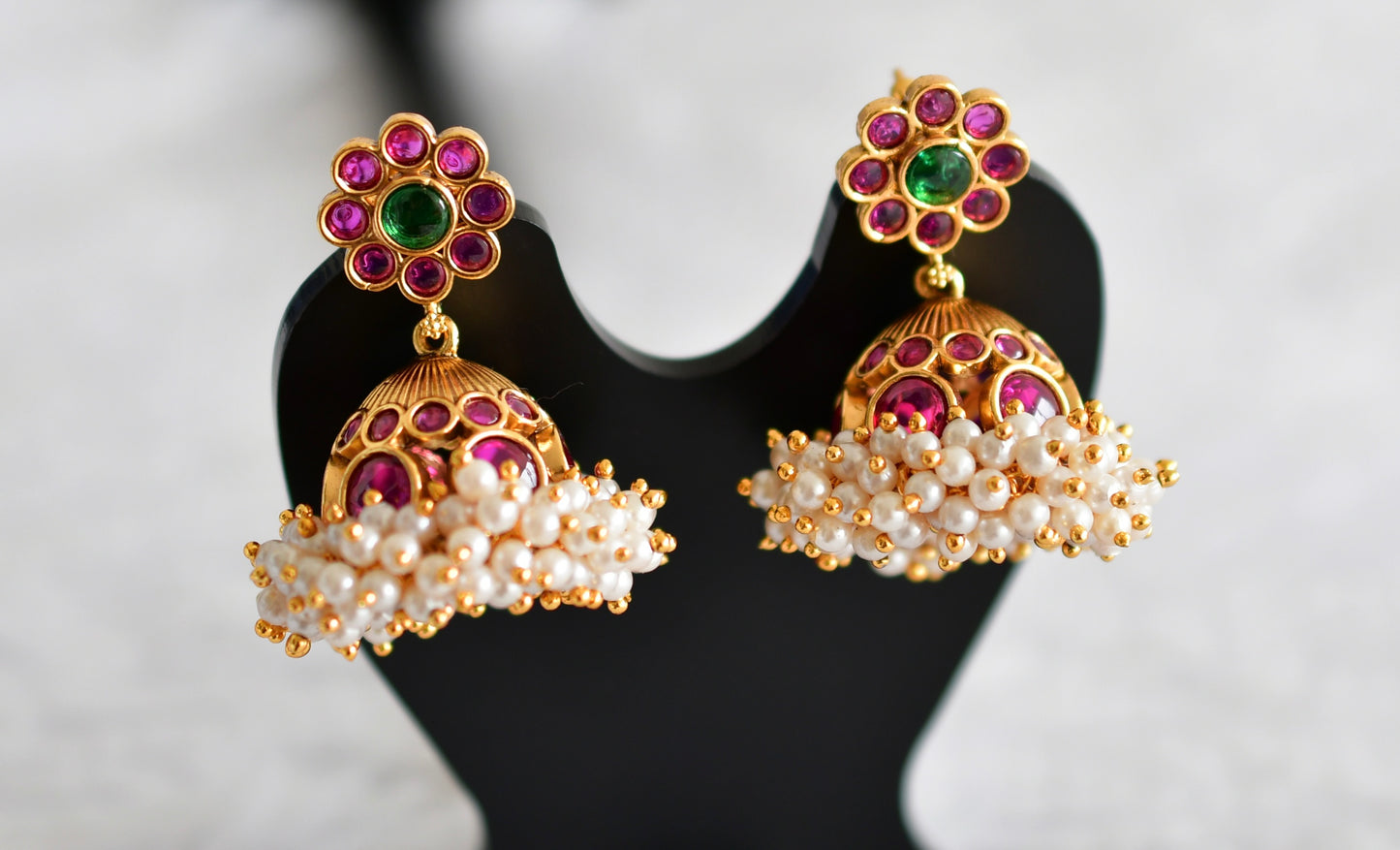 Matte finish kemp-green pearl cluster flower jhumkka dj-51858