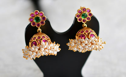 Matte finish kemp-green pearl cluster flower jhumkka dj-51858