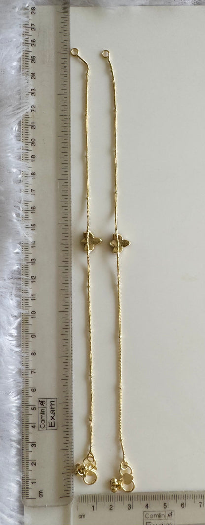 Mild Gold tone pink-green lotus kundan jadau anklets dj-51434