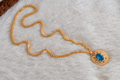 Gold tone 24 chain with sky blue oval stone pendant dj-51914