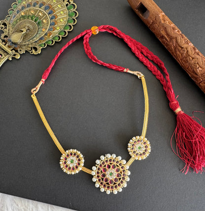 Gold tone precious kemp-green pearl round necklace dj-52288