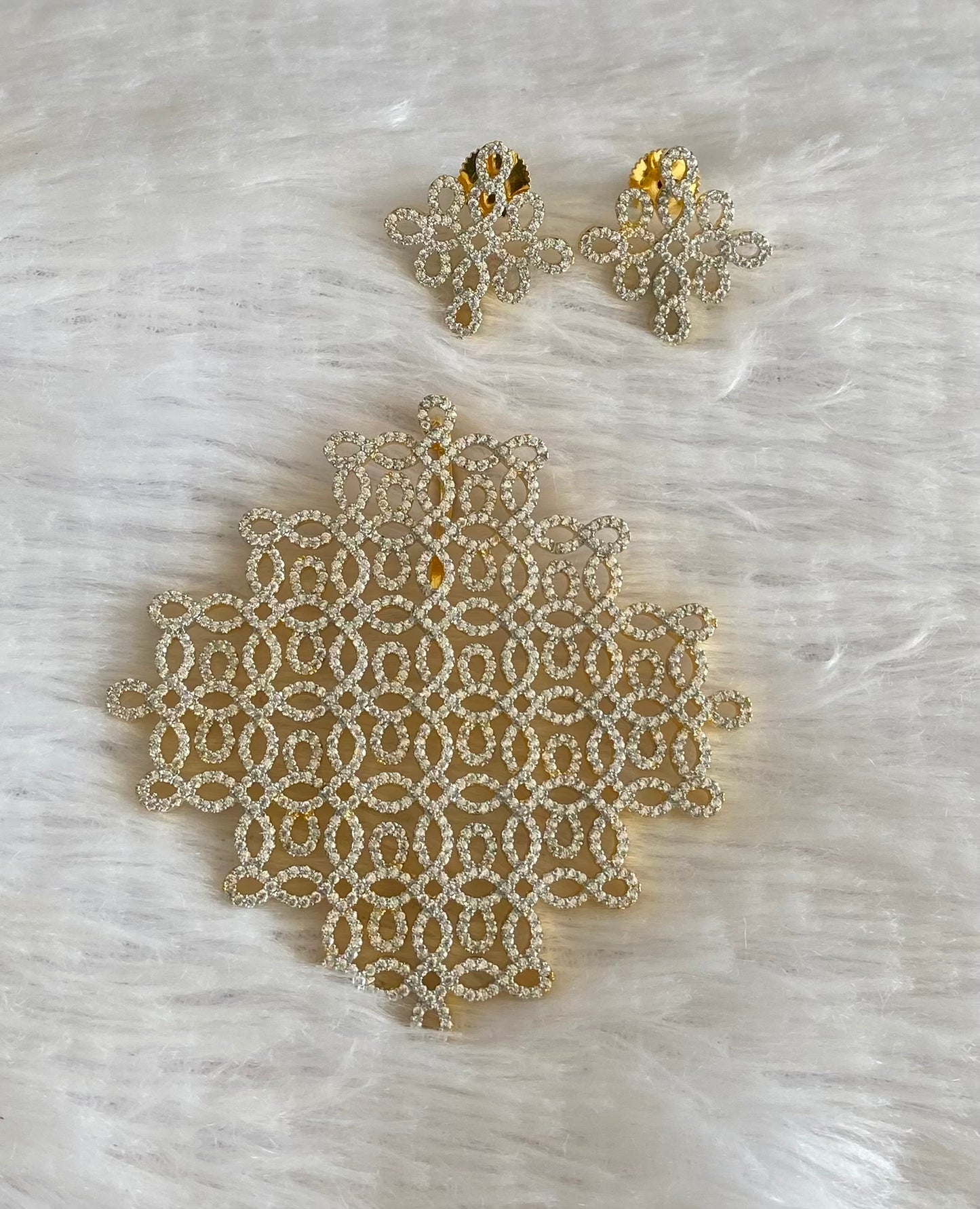 Two tone cz white rangoli pendant set dj-53350