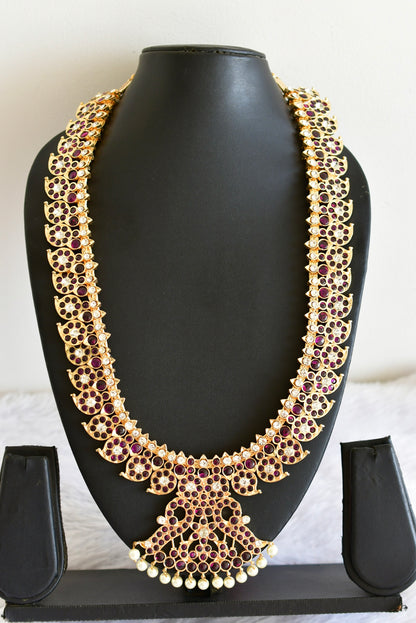 Gold tone precious kemp-white pearl mango peacock haar dj-51701