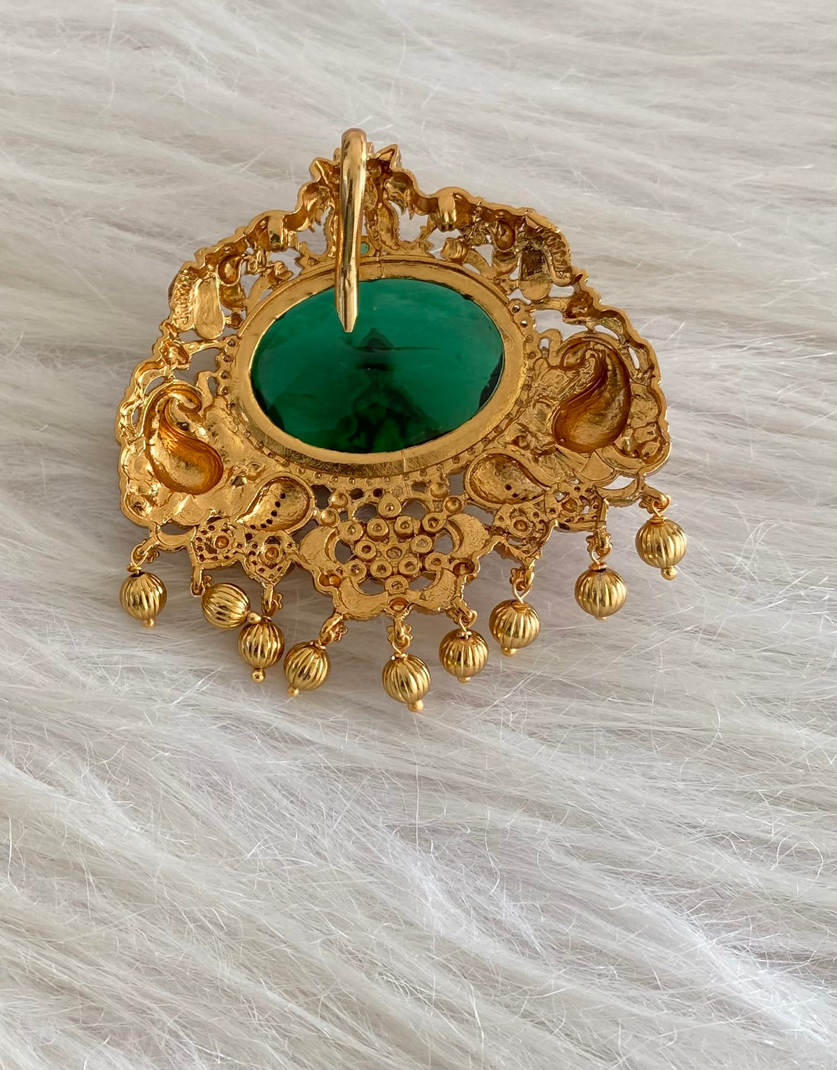 Antique gold tone oval green stone krishna pendant dj-54789