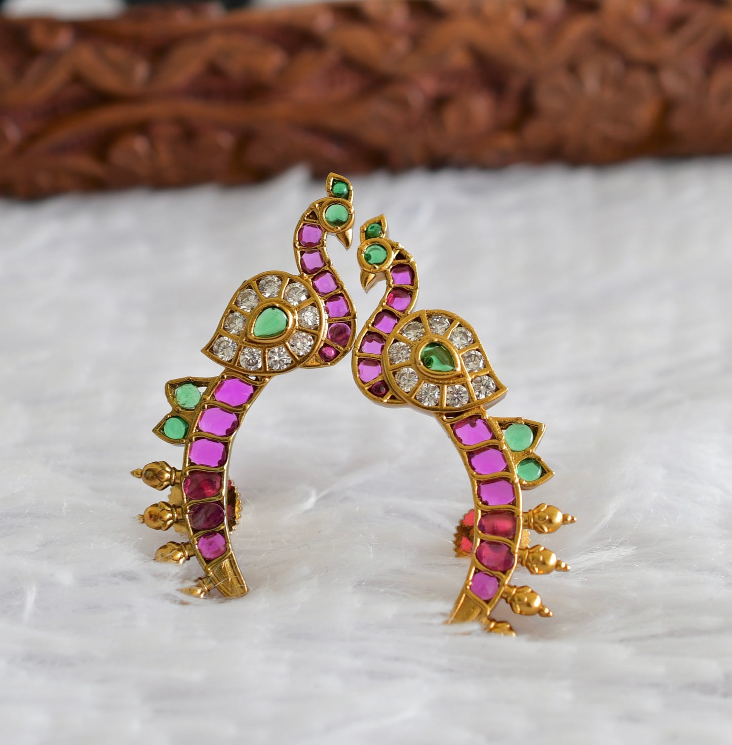 Matte finish kemp-green peacock khanpool earrings dj-52166
