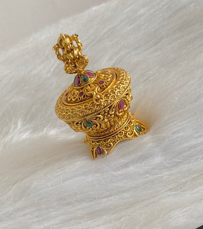 Antique gold tone kemp-green lakshmi kumkum box dj-54452