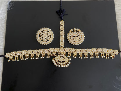 Gold tone AD white stone mango flower pearl with sun moon set tikka dj-54675