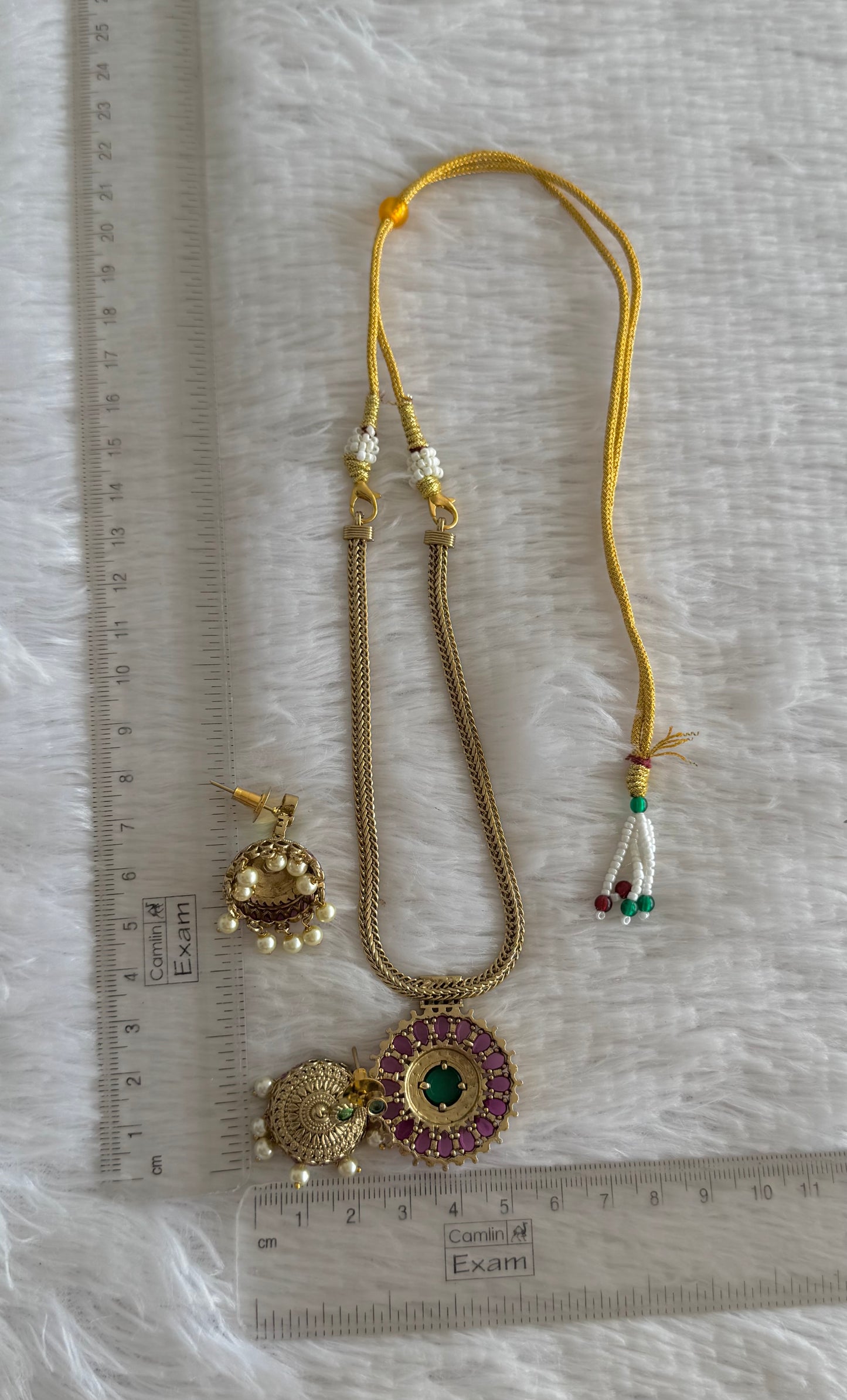 Antique gold tone kemp-green kerala style necklace set dj-52077