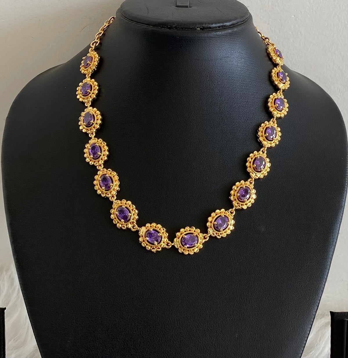 Gold tone purple stone necklace dj-54917
