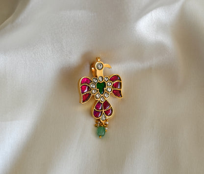 Gold tone pink-green kundan jadau peacock small pendant dj-52637