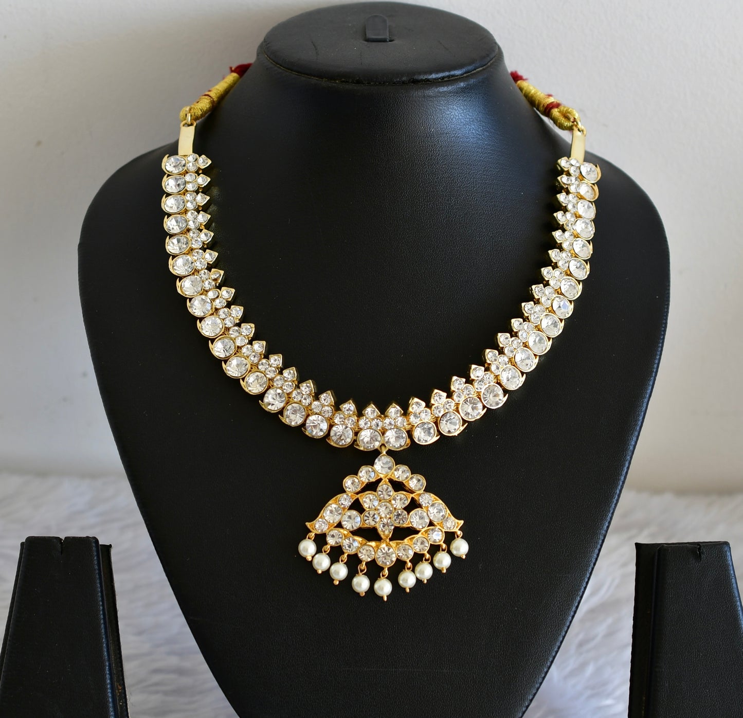 Gold tone AD white mango necklace dj-52515