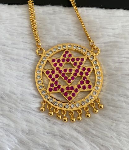 Gold tone 24 inches chain with AD pink-white chakram pendant dj-53261