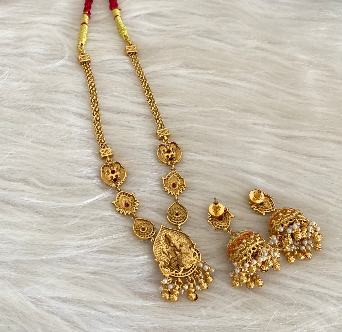 Matte finish meenakari lakshmi necklace set dj-54748