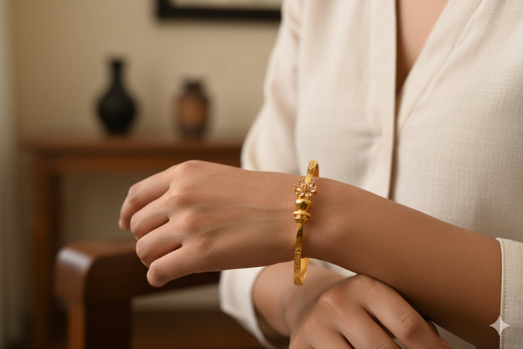 Gold tone flower openable kada/bangle(2.4) Dj-51665