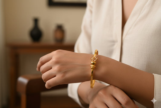 Gold tone flower openable kada/bangle(2.4) Dj-51665