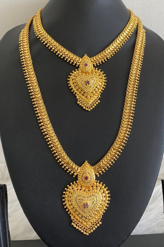 Gold tone ruby stone heart combo set dj-54279