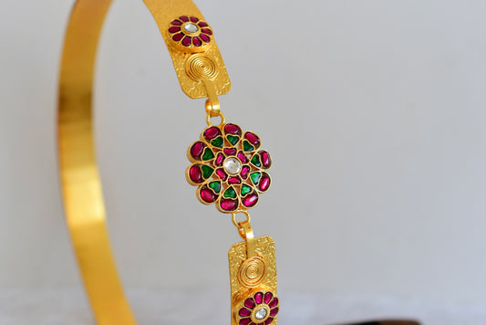 Gold tone pink-green-white kundan jadau flower mango waist band dj-52178