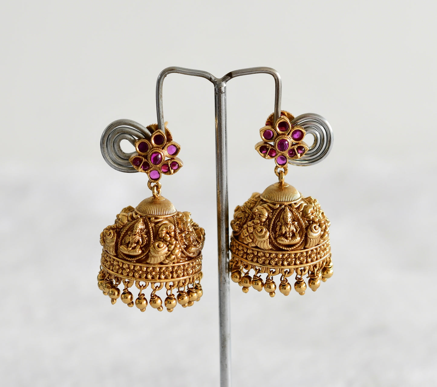Antique gold tone kemp lakshmi peacock nakshi jhumkka dj-51872