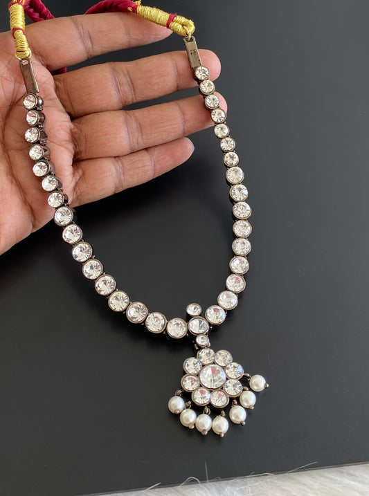 Black finish precious white stone pearl necklace dj-53957