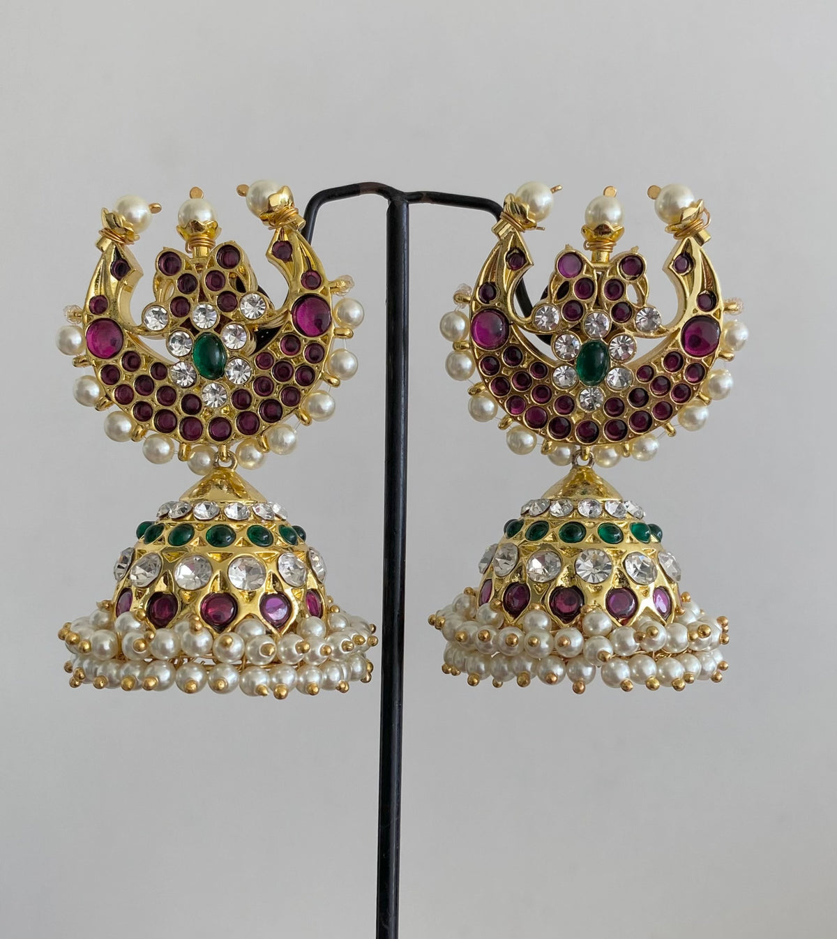 Gold tone precious kemp-green moon big jhumkka DJ31472