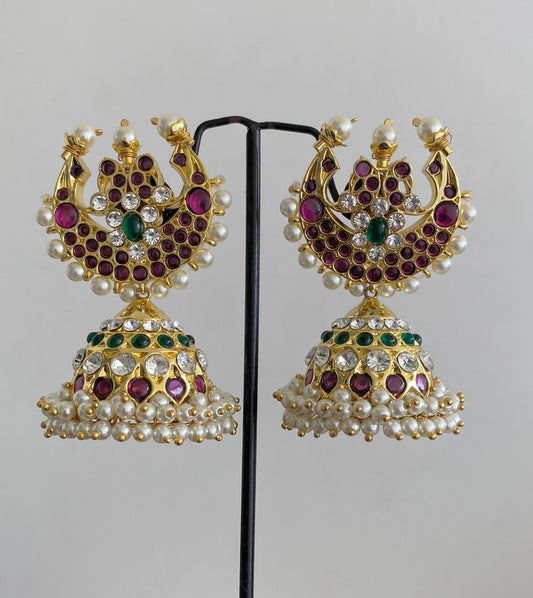 Gold tone precious kemp-green moon big jhumkka DJ31472