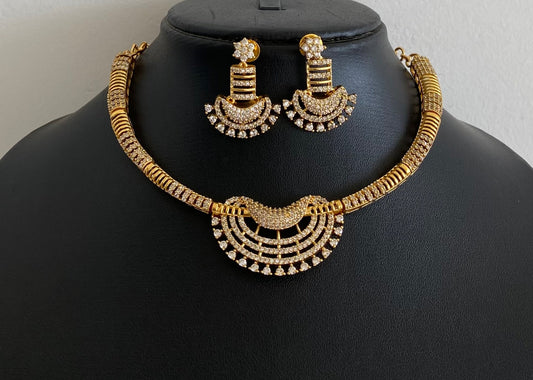 Gold tone white stone necklace set dj-54352