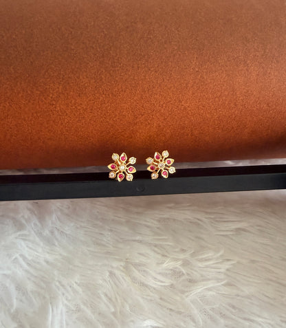 Gold tone AD pink-white flower stud/earrings dj-53281