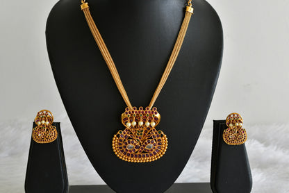Matte finish kemp-green pearl Kalinga Narthana Krishna pendant necklace set dj-51818