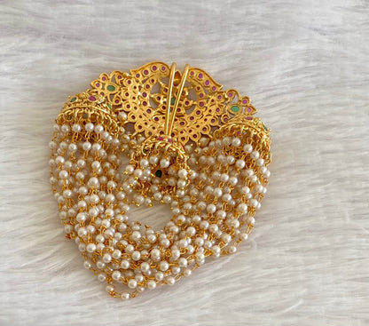 Antique gold tone kemp-green pearl hair jewel dj-53640