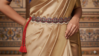 Black finish precious kemp-green-white pearl Shri Natarajar waist band dj-52272