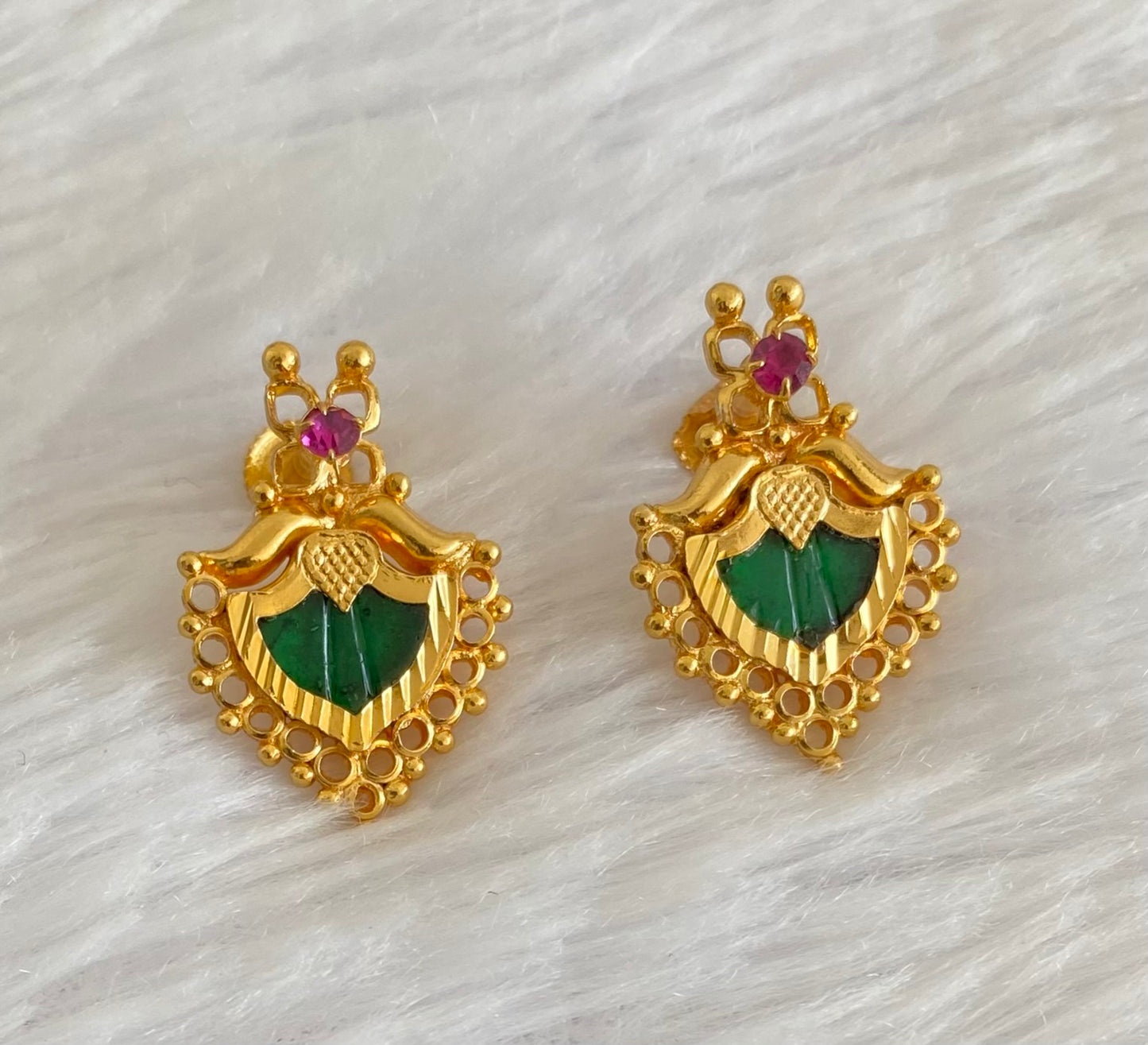 Gold tone pink-green stone palakka kerala style stud/earrings dj-53119