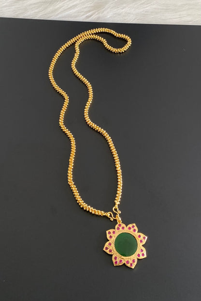 Gold tone 24 inches chain with ad pink-green round flower pendant dj-53833