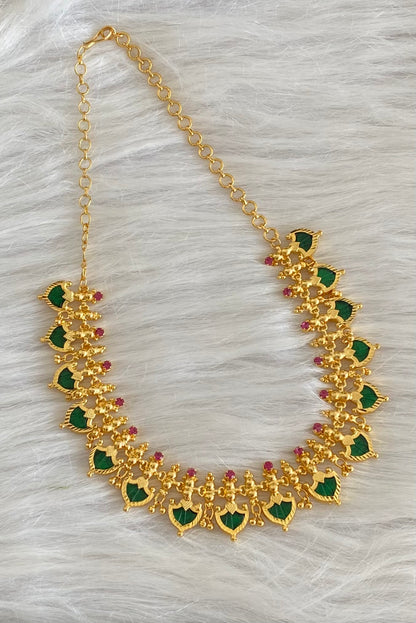 Gold tone kerala style pink-green palakka necklace dj-53695