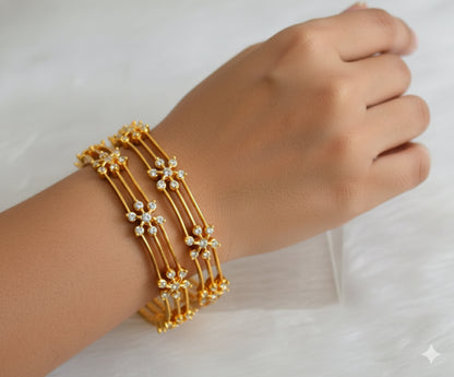 Gold tone cz white flower bangles(2.6) dj-47393