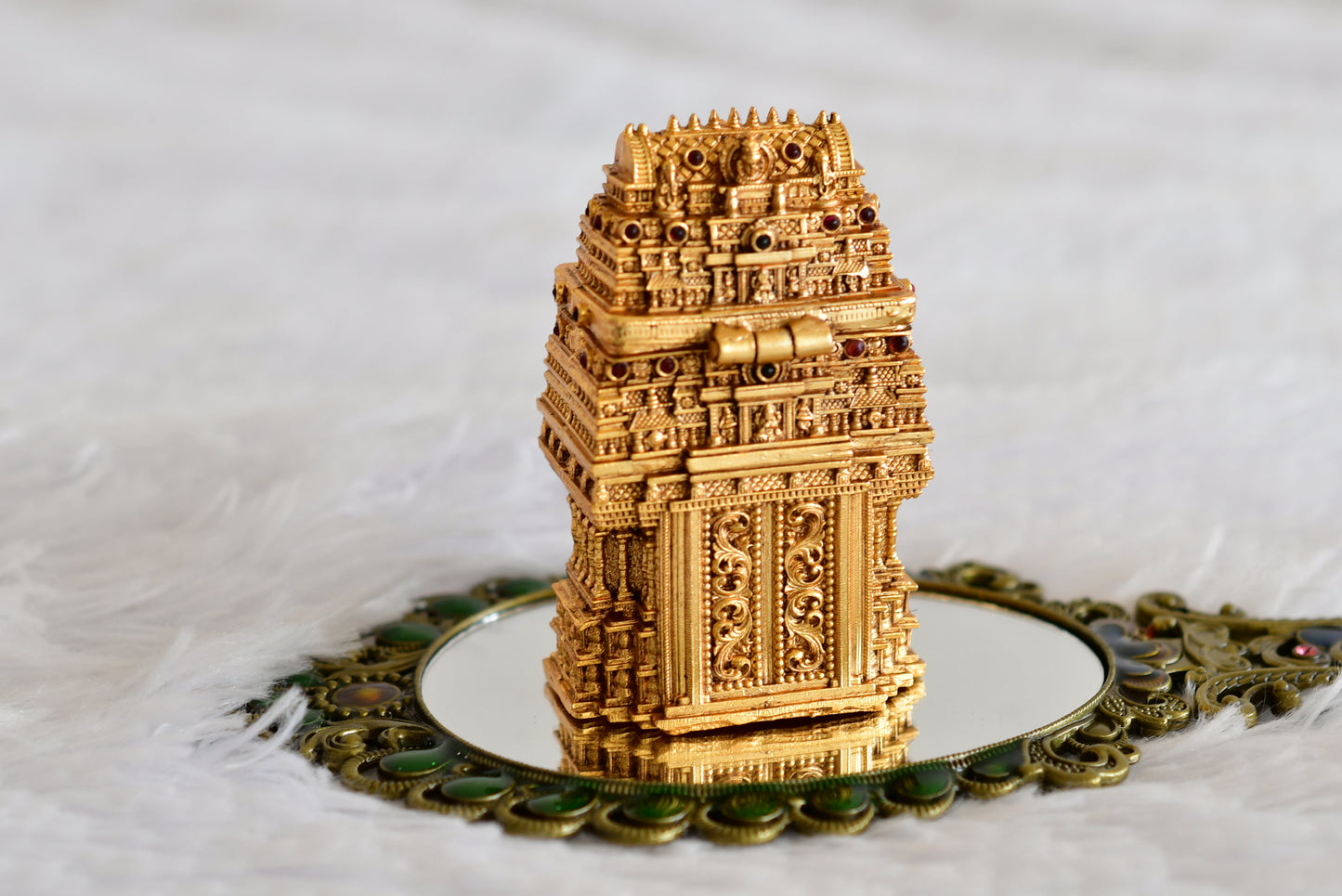 Antique gold tone Ma Lakshmi temple kumkum box dj-52322
