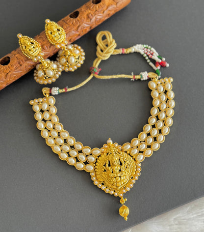 Antique gold tone pearl cluster lakshmi necklace set dj-51430