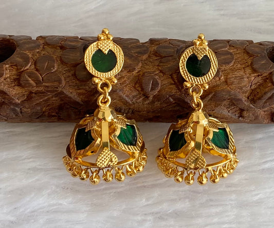Gold tone kerala style green 3 petals of palakka jhumkka dj-53125