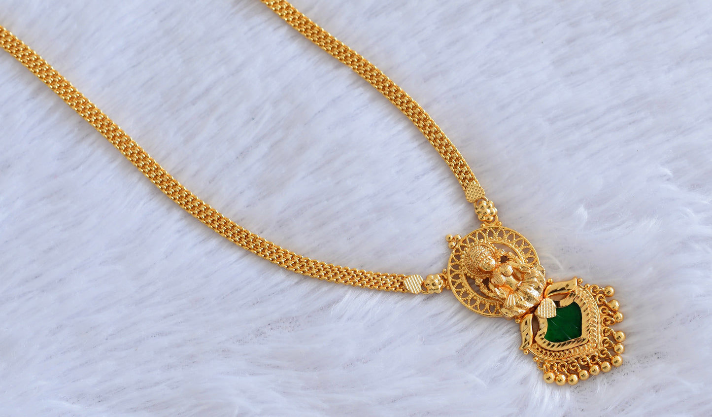 Gold tone kerala style lakshmi green palakka necklace dj-53081