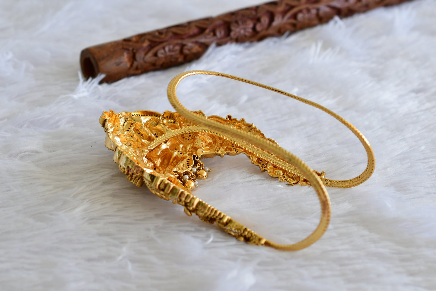 Antique gold tone cz pink-green jadau lakshmi peacock nakshi vanki/bajuband dj-51968