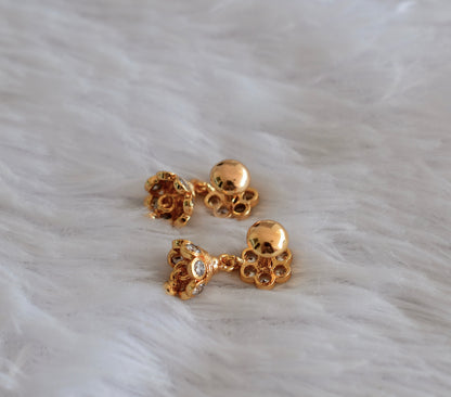 Gold tone ad pink-white south indian flower jhumkka dj-52785
